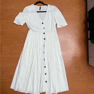 Zara White Midi Button-Down Dress